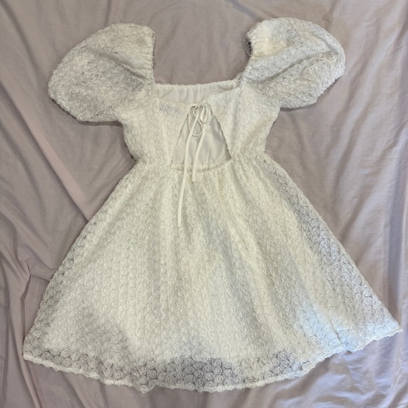 Endless Rose White Puff Sleeve Rosette Mini Dress Size Small Anthropologie - Picture 5 of 8